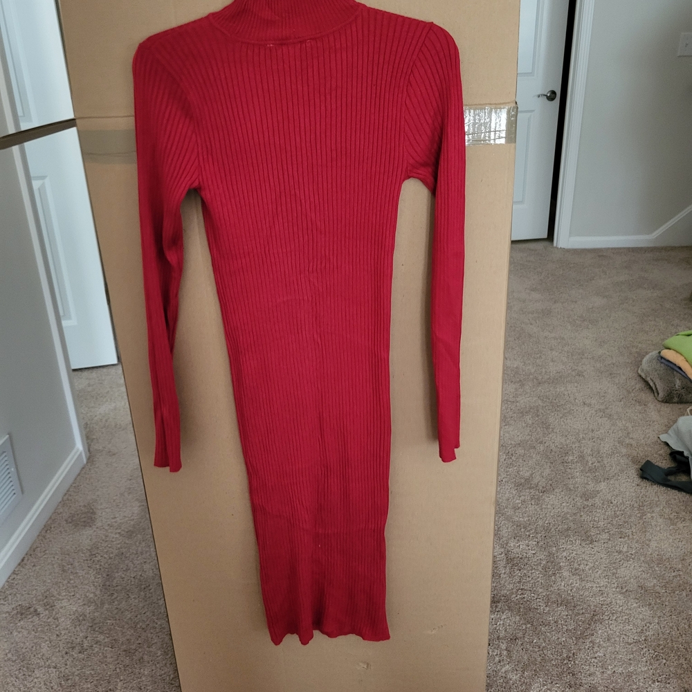 Candie's Vibrant Red Ribbed Long Sleeve Dress